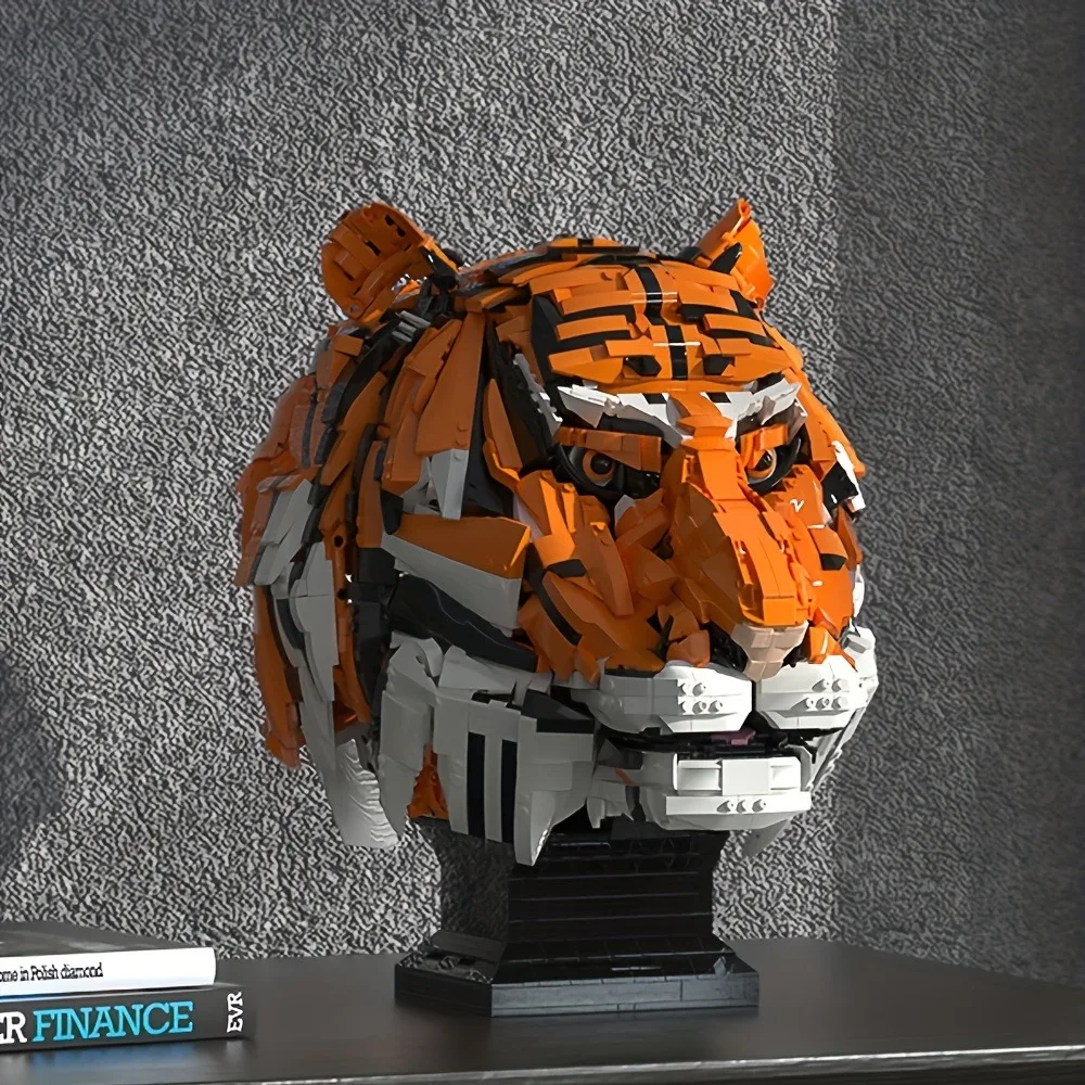 2796pcs Tiger Head Model, Tiger Building Block Set, Leisure Toy, Gift, Collection, Christmas/Halloween/Thanksgiving Day Gift