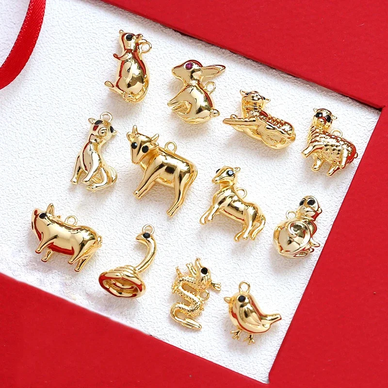 4 pieces  Copper plated genuine gold zodiac pendant  DIY jewelry discovery necklace bracelet earrings  Accessories materials