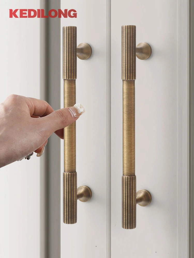 KEDLO Moderner Minimalistischer Massiver Messing-Rundknopf Küchenschrankgriff Antiker Messinggriff Schubladengriff Gebürsteter Messinggriff – Detail 4