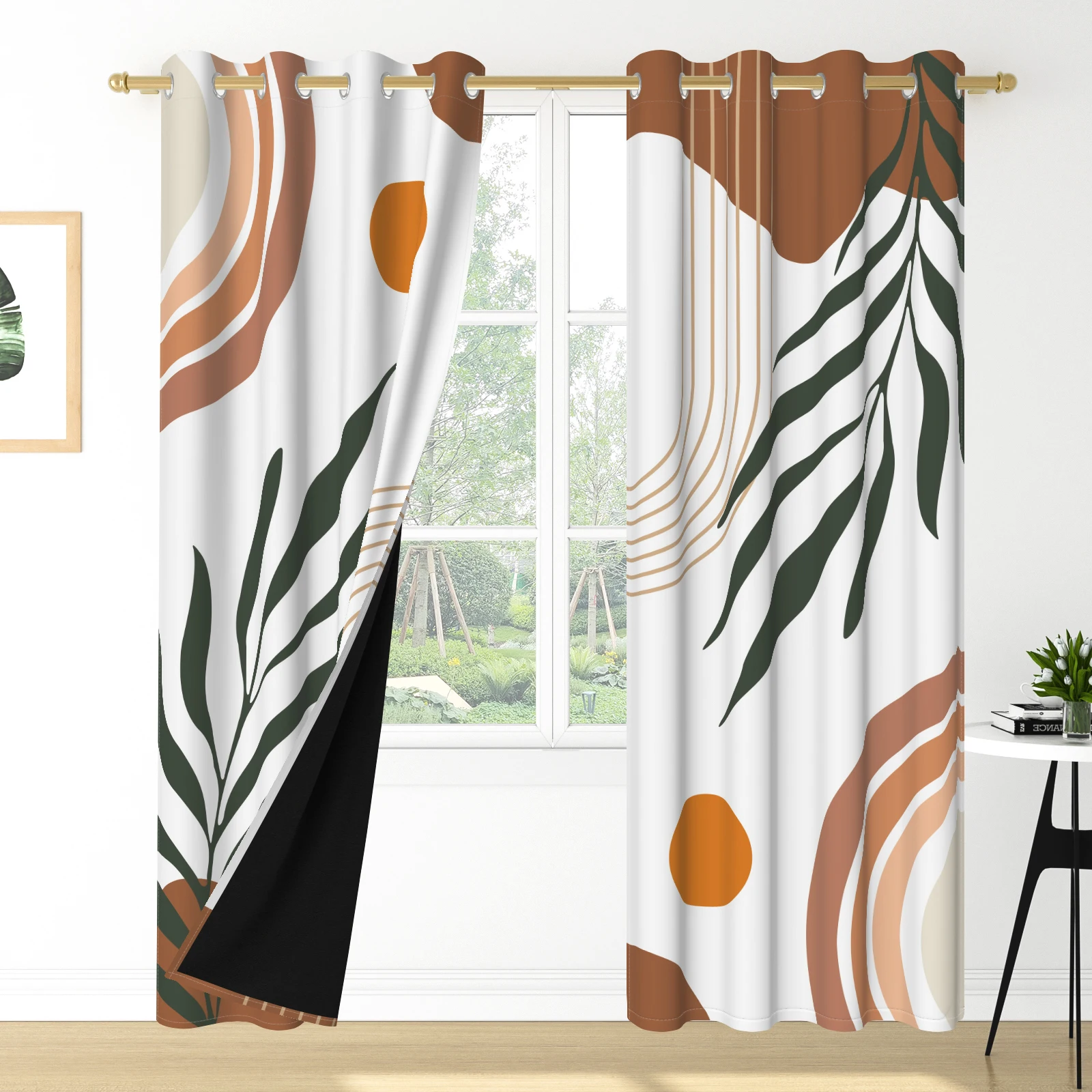 Abstract Geometric Blackout Curtains for Window Boho Arch and Palm Leaf Print Thermal Insulated Drapes for Bedroom Living Room
