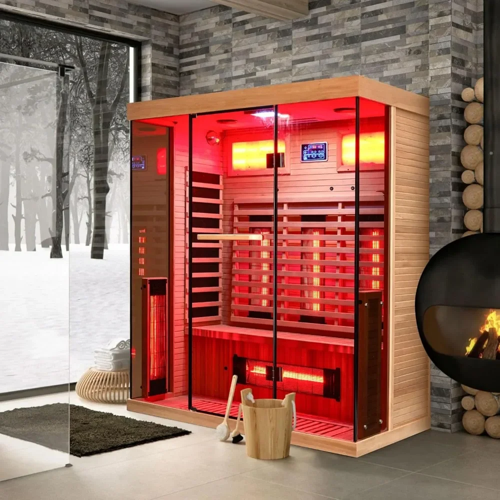 2-3 Person Home Sauna with 6 Heating Tubes & 3 Carbon Plate,Indoor Dry Sauna with Himalayan Salt Panel and LCD Control Panel