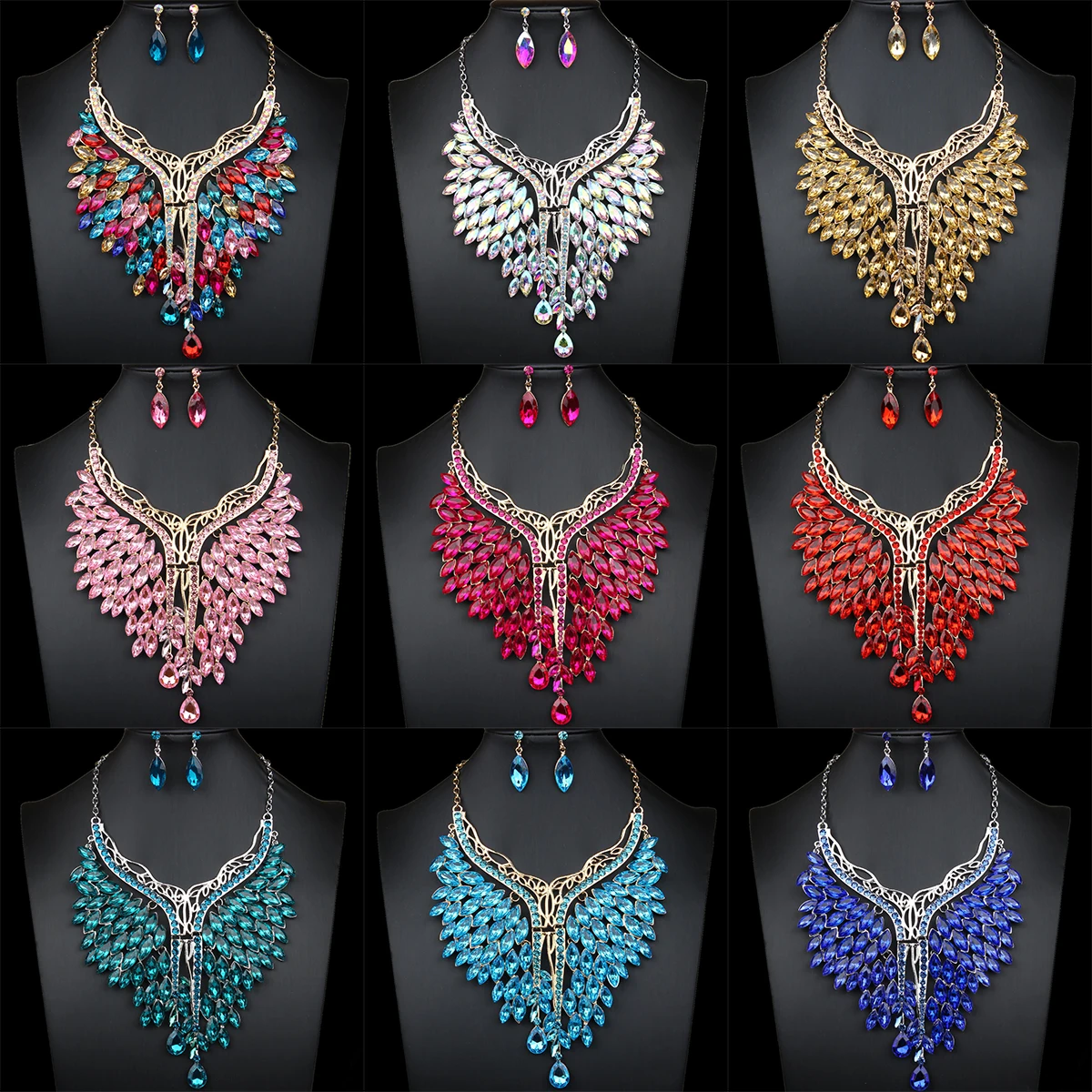 

Luxury Banquet Flash Crystal Jewelry Set for Women Trendy Necklace Earrings Sets Wedding Anniversary Jewelry Accessories Gifts