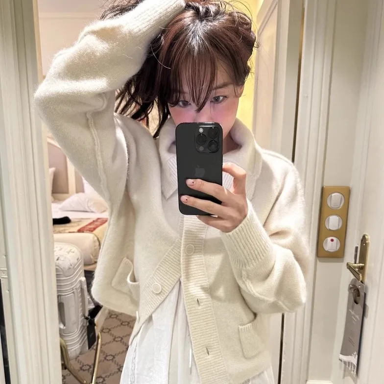 

Fletta Gentle Lazy Sle Large Collar Single Button Pure Color Knitted Open Cardigan Sweater Outerwear for Women Winter 2025