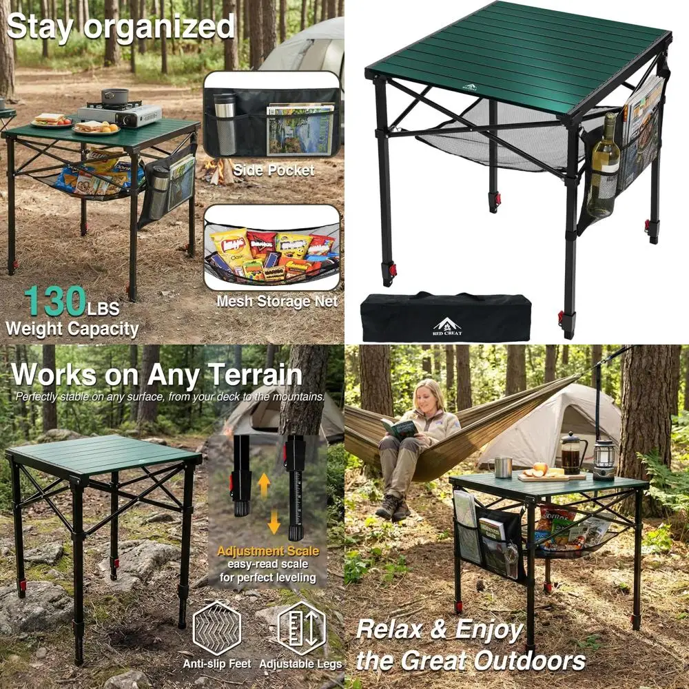 

Adjustable Height Portable Camping Table, Lightweight Roll-Up Design with Carry Bag, Ideal for Outdoor Picnics, Beach, BBQ (Larg