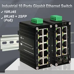 Industrial 10 Ports Gigabit Ethernet Switch Hardened 8RJ45+2SFP (PoE) Din Rail Unmanaged Small Network Fiber Switch