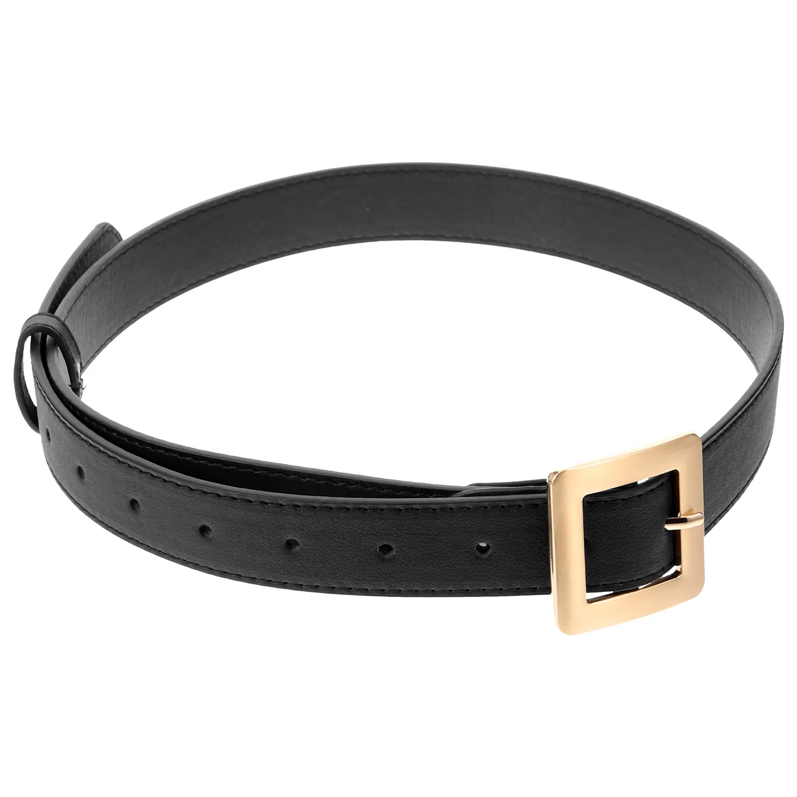 

Women's Belt Retro Gold D-shaped Buckle Ladies Waistband Golden Wide Dress Black