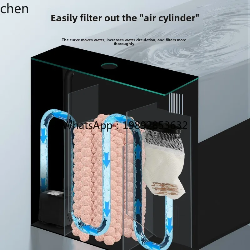 YGG  desktop fish tank small living room new ultra-white glass aquatic ecological tank side filter circulation filter integrated