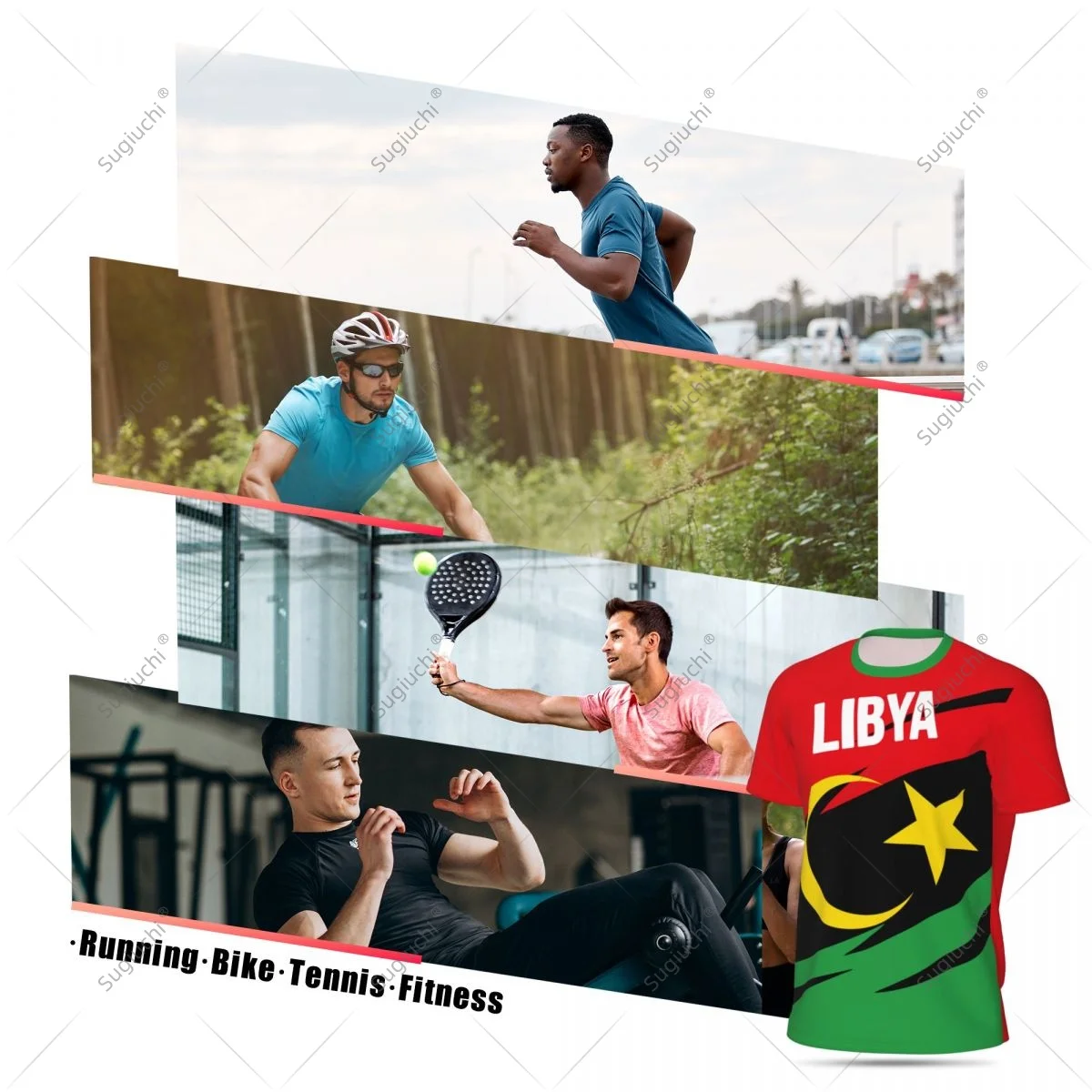 Libya Flag Men Sports T-shirt Women Tees jersey for Soccer Football Running Bike Tennis Fitness Fans view 5