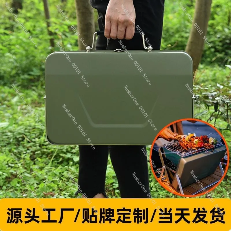 Portable Outdoor Charcoal BBQ Grill Folding Mini Barbecue Stove Complete Set Handheld Picnic Camping Roaster Home Patio Garden