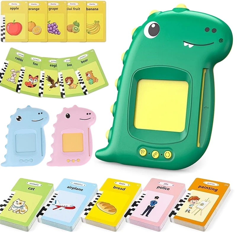 Carte d'éducation précoce de dinosaure mignon pour les tout-petits, cartes de roi prudentes, machine d'apprentissage, carte de livre audio en anglais, cartes flash