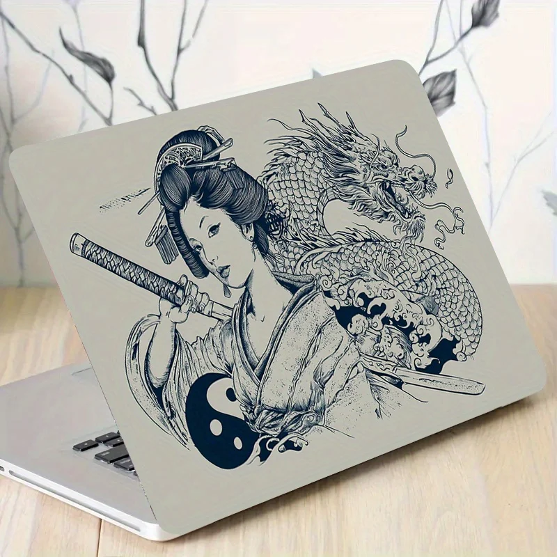

2 Pieces of Japanese Anime Geisha and Dragon Sword Laptop Stickers Beige PVC Gloss Scratch Resistant Protective Cover with