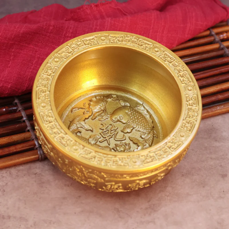 Brass Five-Way God of Ornament Universe Double Fish Treasure Bowl Eight Auspicious Solid Wealth-Attracting