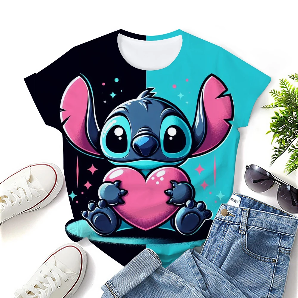 

2025 женская летняя мода с 3D принтом, детская дышащая футболка Lilo Stitch, повседневные футболки, топы для подростков, забавная спортивная уличная одежда