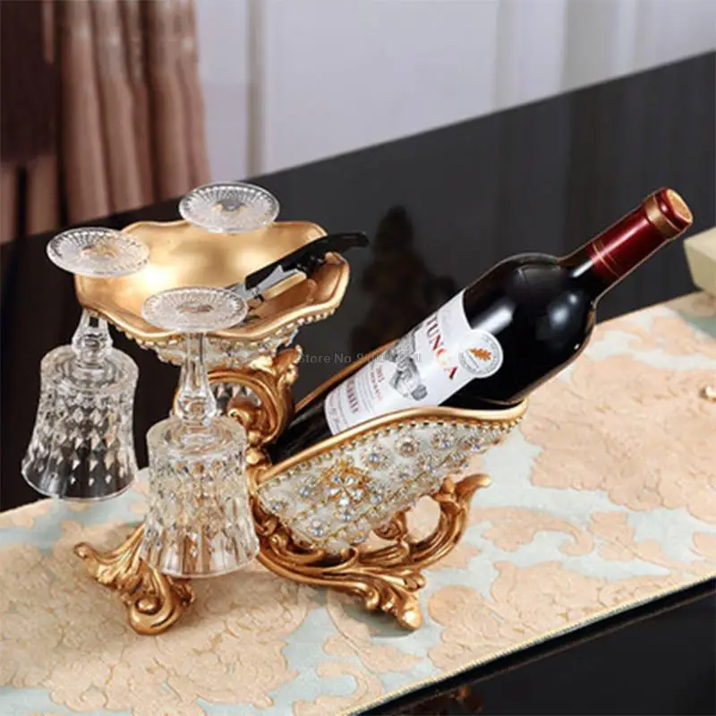 Decoration Ornaments Multifunctional European Style Wine Rack Living Room Home Diamond-studded Wine Glass Rack Wine Cabinet