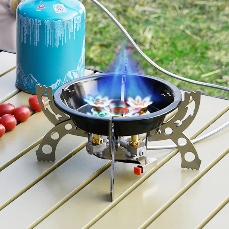 Camping Portable Spider Gas Stove, High-Power Windproof Stainless Steel Burner Foldable Outdoor BBQ Stove with Anti-Deformation