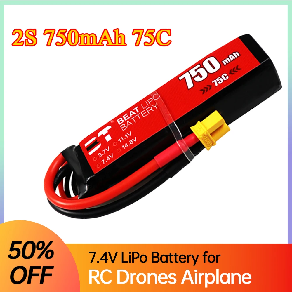 

750mAh 7.4V 2S 75C Lipo Battery with XT30 for Drones RC Quadcopter Helicopter Cars Boats Spare Parts 2S Rechargeable Battery