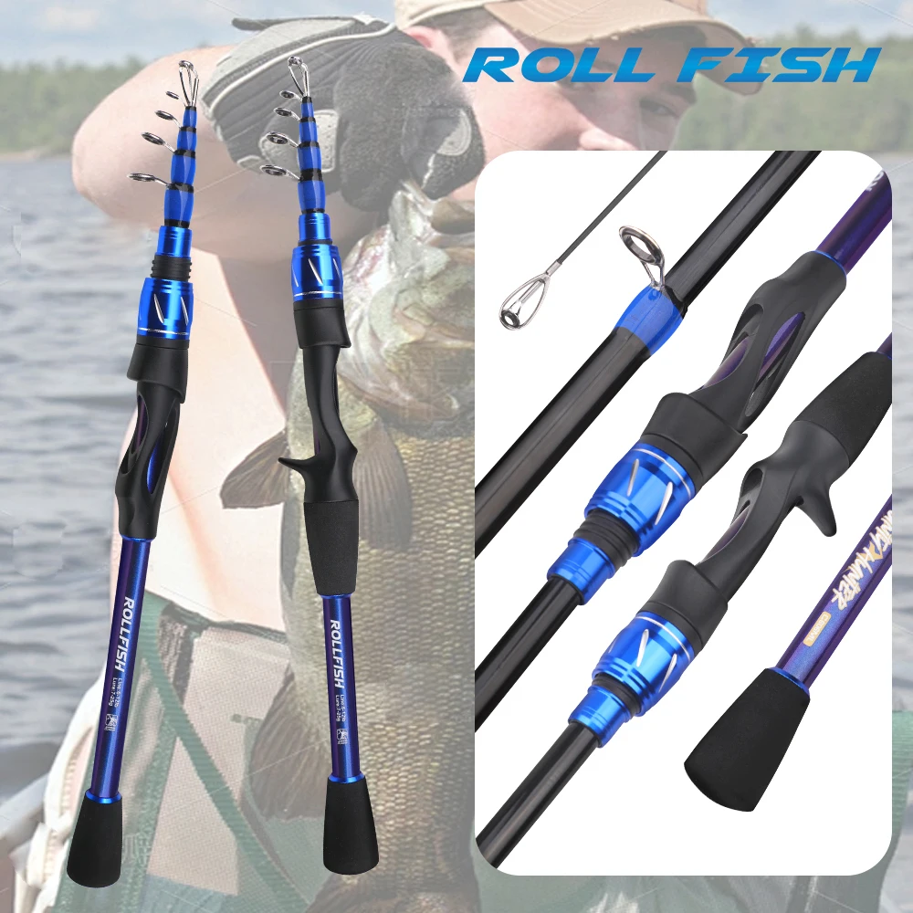ROLLFISH Kohlefaser Teleskopangelrute - ML Action Light Jigging, EVA-Griff für Salz- und Süßwasser