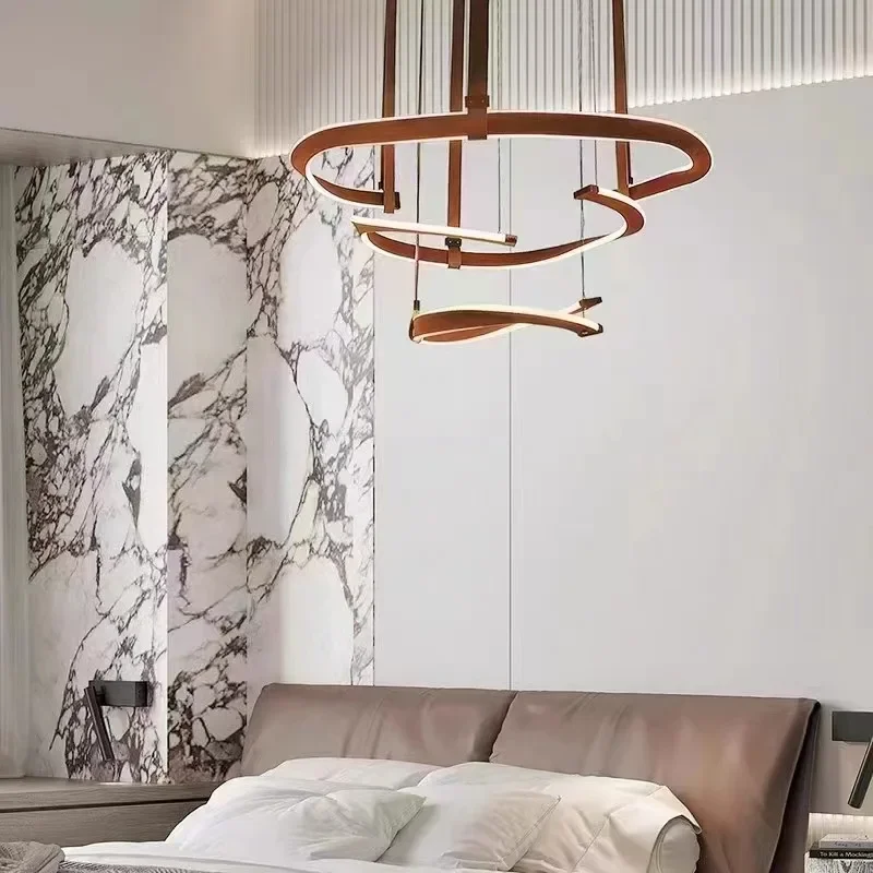 SANDYHA Modern LED Pendant Light Leather Ring Chandelier for Living Room Dining Bedroom Postmodern Simple Design