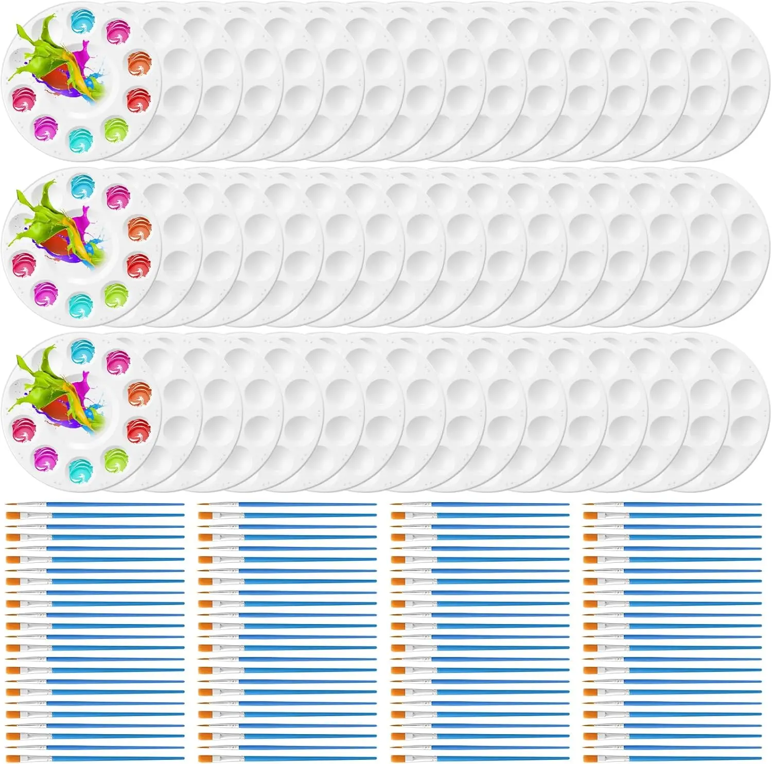 150 Pcs Painting Brushes Palettes Set 100 Watercolor Paint Brushes 50 Tray Palettes Art Classroom Supplies Paint Party F