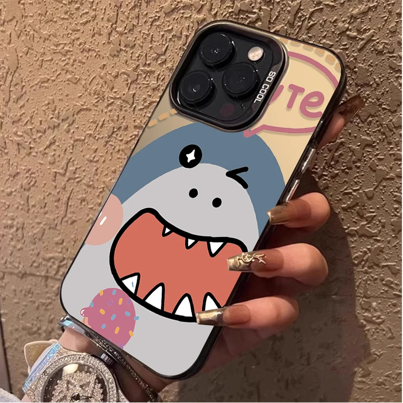 Cartoon Shark Dinosaur Laser Case For Samsung Galaxy S24 S23 S22 Ultra Plus FE A25 A35 A55 A24 A34 A54 A33 A53 Shockproof Cover