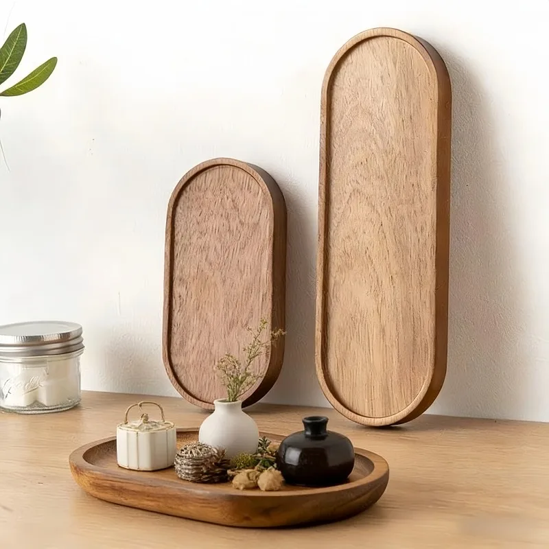 Solid Wood Serving Trays Round Rectangle Food Tray Japanese-style Wooden Snack Fruit Tea Saucer Bread Board Home Decor