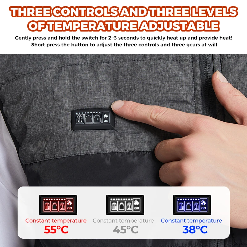 Heated Vest 21 Heating Zones Large Area Warmth Waterproof Washable 3 Modes Winter Fishing Hunting Camping Coat For Men Women - view 4