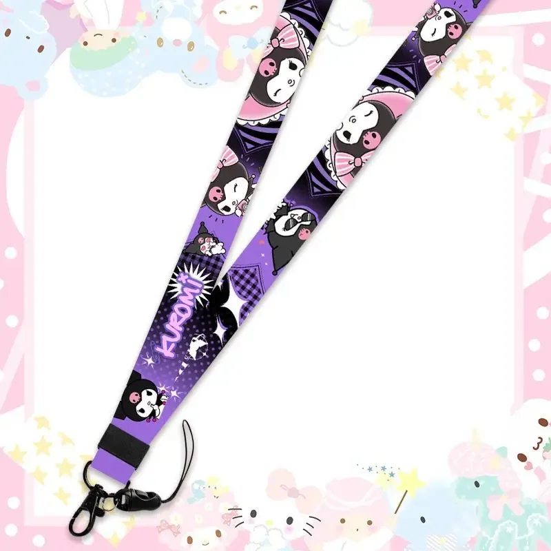 Sanrio-cordón de Hello Kitty, banda para el cuello de Anime Kuromi, tarjeta de identificación, teléfono de Fitness con soporte de identificación