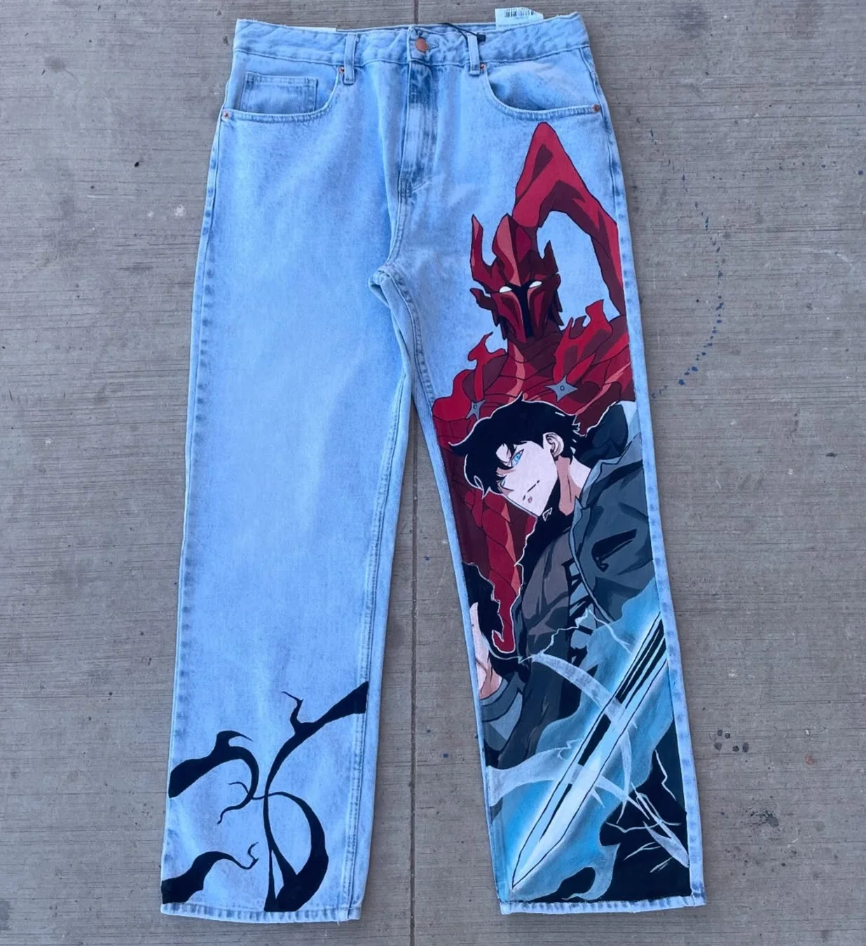 Solo Leveling Print Trouser Y2k Jeans for Men Baggy Jean Popular Streetwear Harajuku Anime Wide Leg Women High Waist Pants