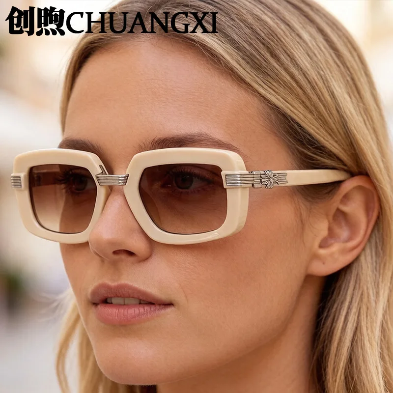 

Women Small Thick Metal Frame Sunglasses Luxury Vintage Acetate Fiber High End Personality Versatile Daily Eyewear vintage