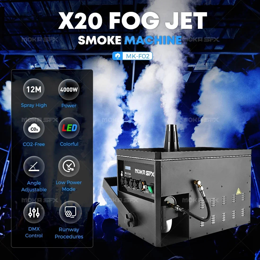 SFX MK-F02 4000W 12m Outdoor Led Remote Dmx 512 Jet Stage Fog Smoke Machine Equipment For Dj Parties Stage Concert Event