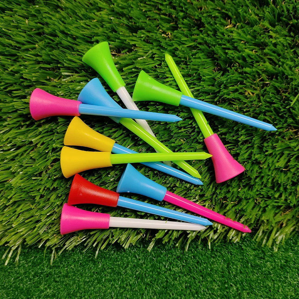 10Pcs Plastic Golf Tees Multi Color 83mm Durable Rubber Cushion Top Golf Ball Holder Golf Accessories