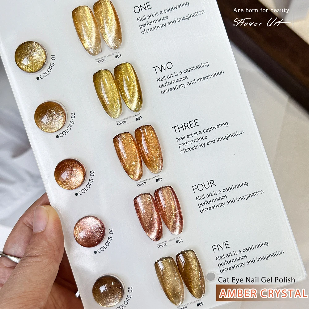 Vendeeni 5 Farben Amber Kristall Katzenaugen-Gel-Nagellack-Set Magnetischer UV-LED-Gel-Lack Goldbrauner Katzenaugen-Gel mit Display – Detail 10