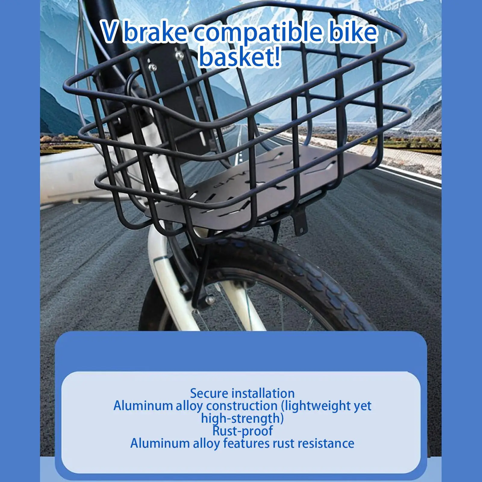 

Cycling Handlebar Front Basket Aluminum Alloy Bike Handlebar Wire Cargo Basket V-brake Bracket Bicycle Front Storage Rack
