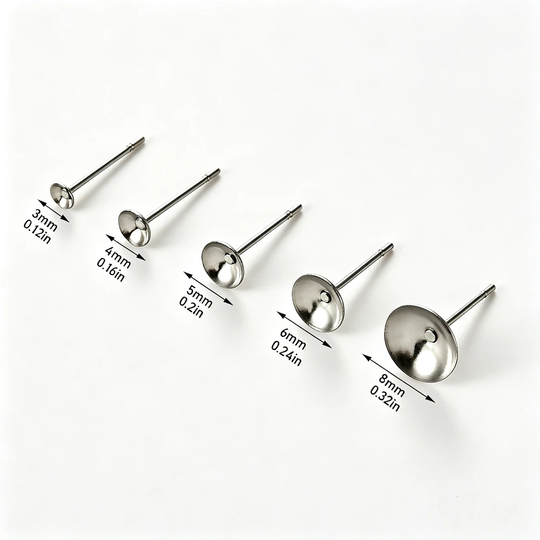 300/500Pcs Stainless Steel Bowl Earring Posts Hypoallergenic Concave Ear Stud Bases For DIY Glue On Pearl Bead Earrings Jewelry