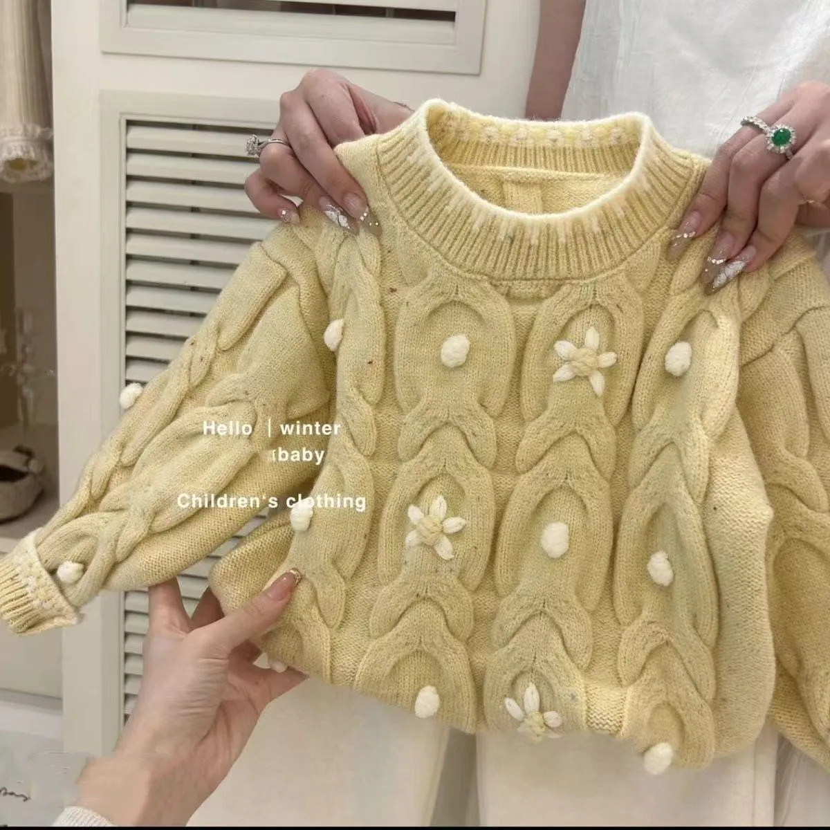 

Girls' Sweater Autumn/Winter New Style Children's Knitted Sweater Baby Wide Leg Pants Baby Girl Trendy Sweets and Pants