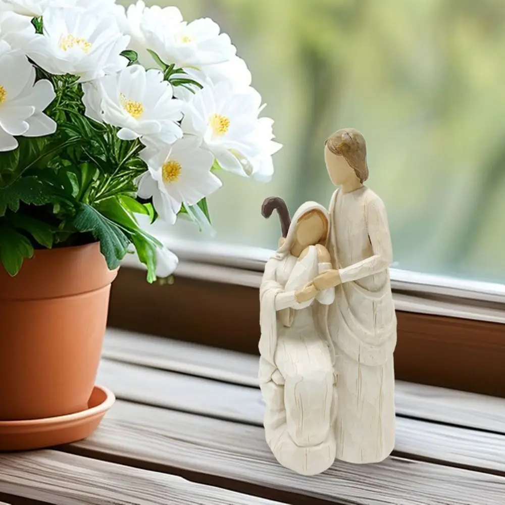 

Vintage Handmade Religious Family Ornaments Cartoon Carved Religious Character Ornament Resin Warm Family Sculpture Kids Gift