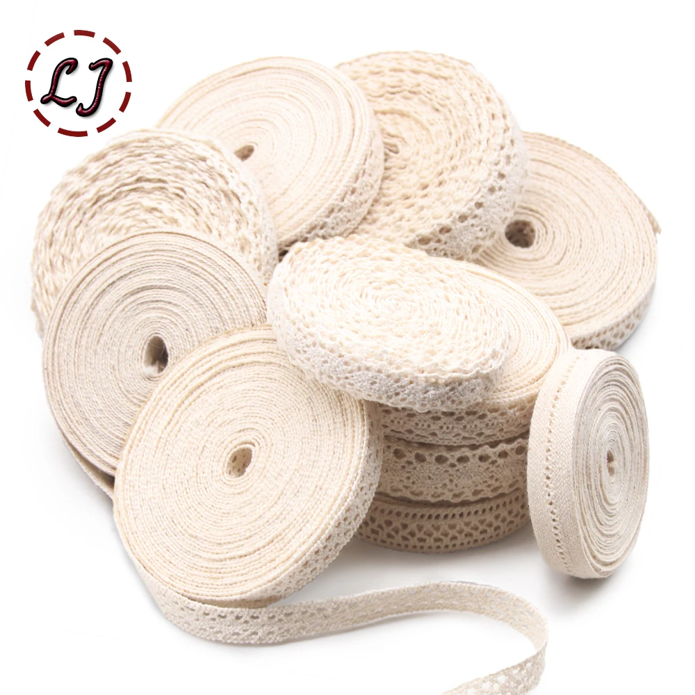 5Yards Cotton Lace Trim Ribbon Vintage White Beige Fabric Crochet Lace Wedding Decor Christmas Package DIY Sewing Craft Supplies