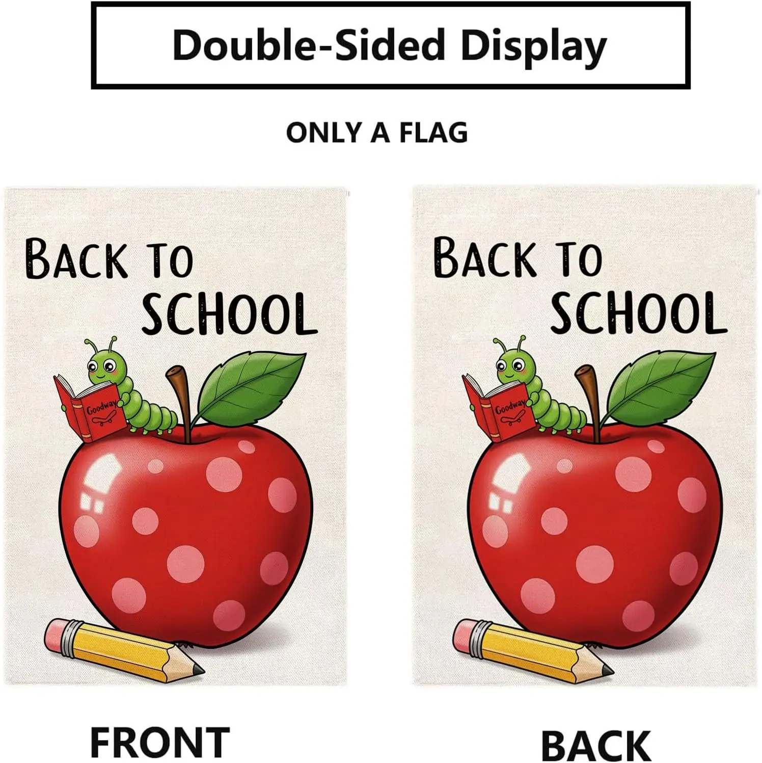 First Day Back to School Garden Flag 12x18 Inch Double Sided Polka Dots Apple Pencial for Outside Lawn Yard Outdoor Decor XK yyi