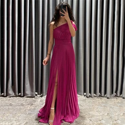 Beach Crumpled Chiffon Prom Dresses Formal Party Gowns One Shoulder Customized Side Slit Women Pageant Evening Dress For Wedding