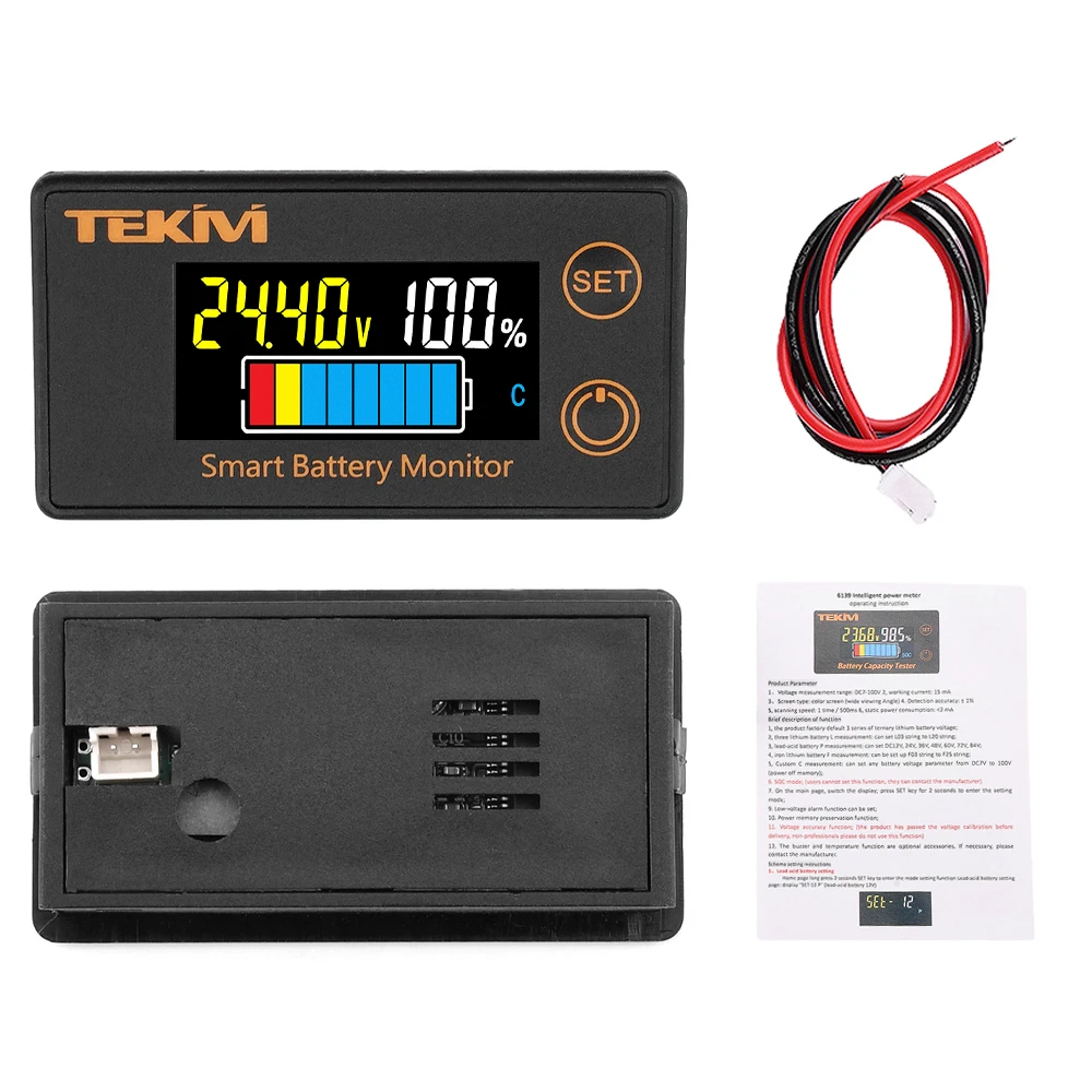 DC 7-100V Digital Voltmeter Waterproof Intelligent Digital Display Voltage Battery Capacity Tester for Acid/Li-Ion/Li-Fe Battery