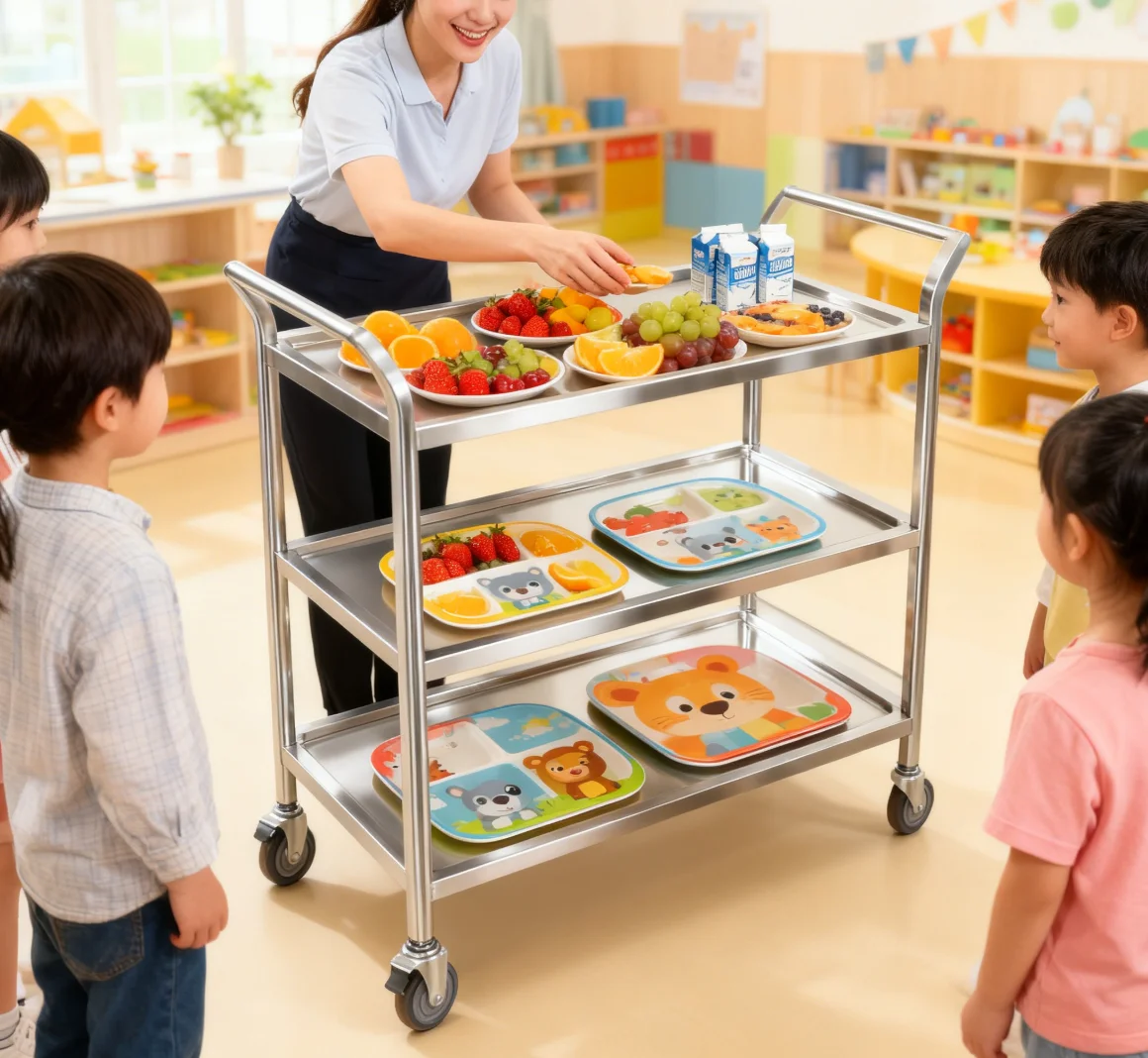 Stainless Steel Factory 3 Layer Collection Vehicle Restaurant Hotel Airport Stainless Steel Cart Trolley