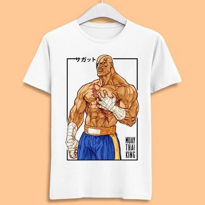 Muay Thai King Sagat Meme diseño Cool música moda Top camiseta Retro 7193