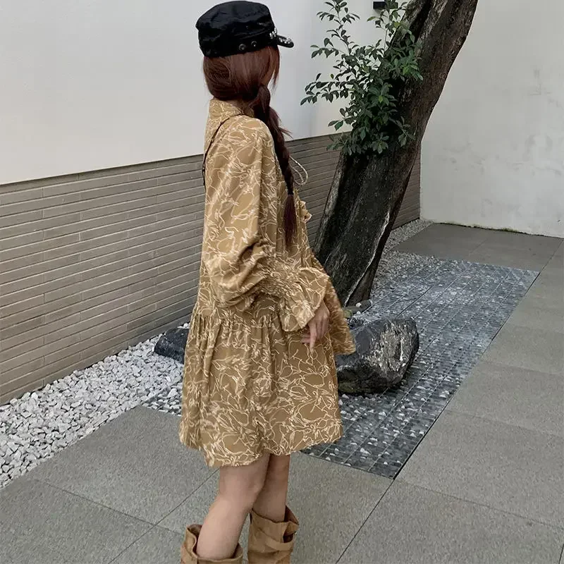 A Line Splicing Beach Woman Long Sleeve Dress Korean Style New Features of Elegant and Beautiful Aesthetic Y2k Dresses for Women