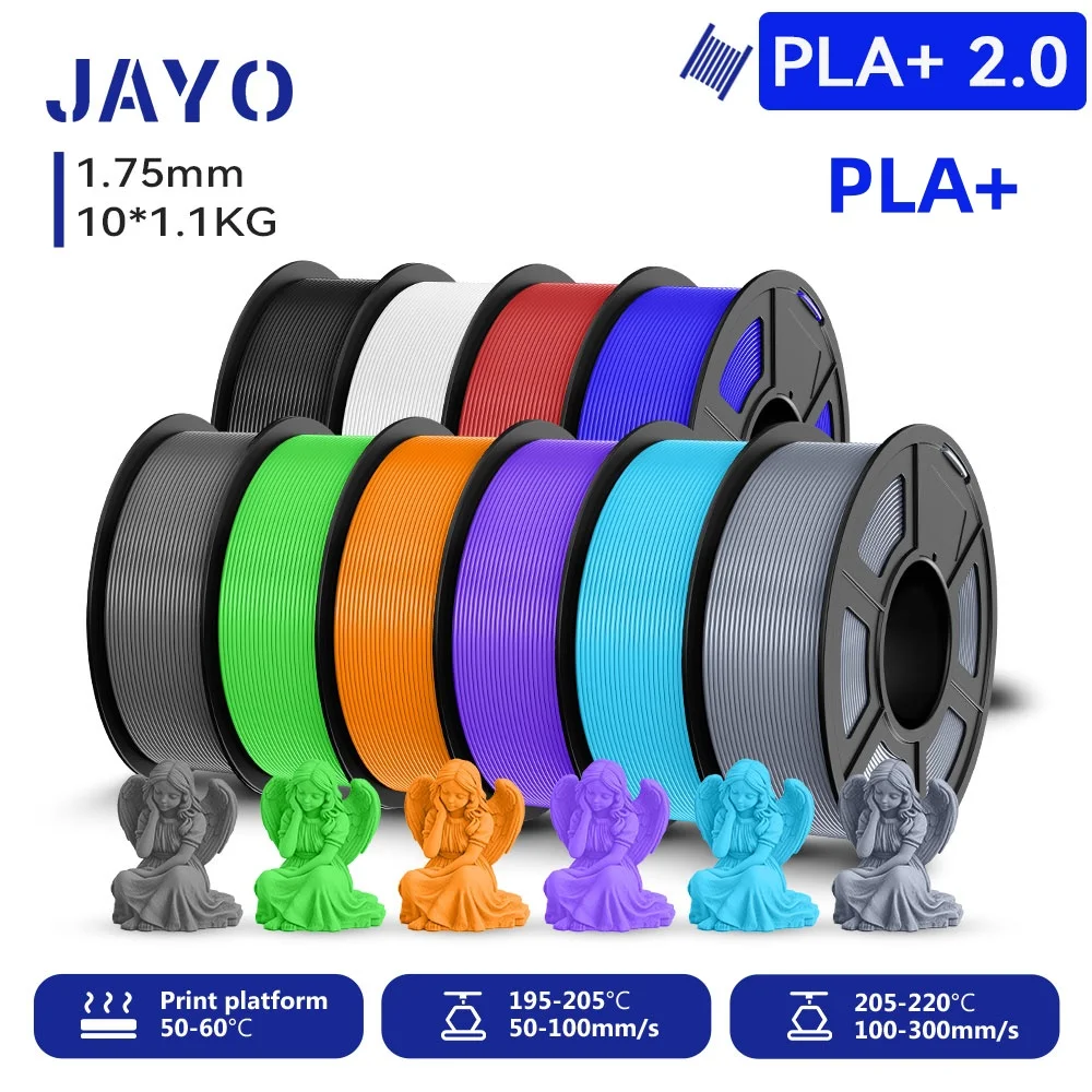 JAYO PLA + /HS PLA + Filament 10 rouleaux 1.75MM Filament d'imprimante 3D 1.1 KG/rouleau pour FDM soigneusement plaie coloré matériel d'impression 3D
