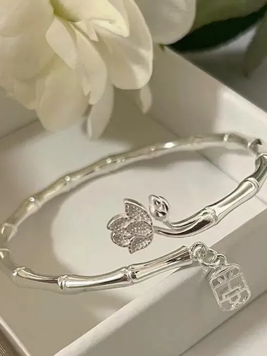 pulseira-de-prata-solida-9999-com-design-de-bambu-estilo-Unico-presente-artesanal-de-prata-da-paz-para-namorada-joia-para