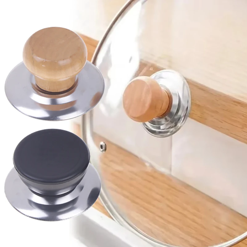 

2*Universal Pot Lib Knobs Caps Wooden Heat-Resistant Cooking Pan Lid Covers Replacement Lifting Handle Kitchen Cookware Handgrip