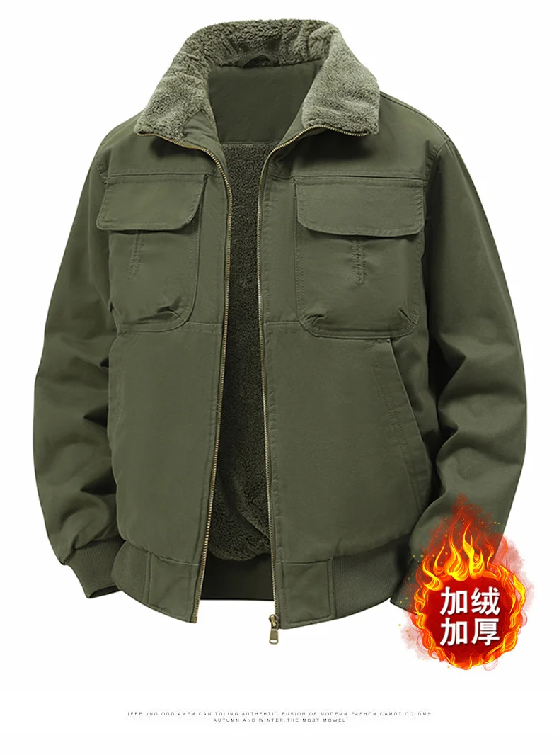 Men's Winter Jackets Plush Men's Cargo Jacket Fleece Parkas Lamb Fur Lining Men's Cold Jacket Thickening Motorcycle Jacket 3356