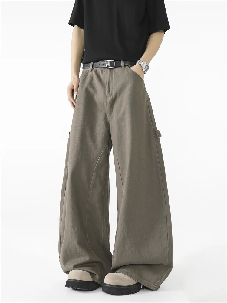 

Brown Workwear Jeans Men's American High Street Loose Slimming Versatile Men's Dra Wide Leg Couple's Bent Knife Pants
