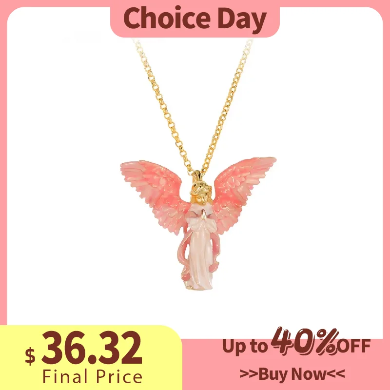 

Juicy Grape Guardian Angel Pendant and Chain Pink Angle Wing Enamel Pendant Necklace Necklace Luxury Gift with Birthday Party