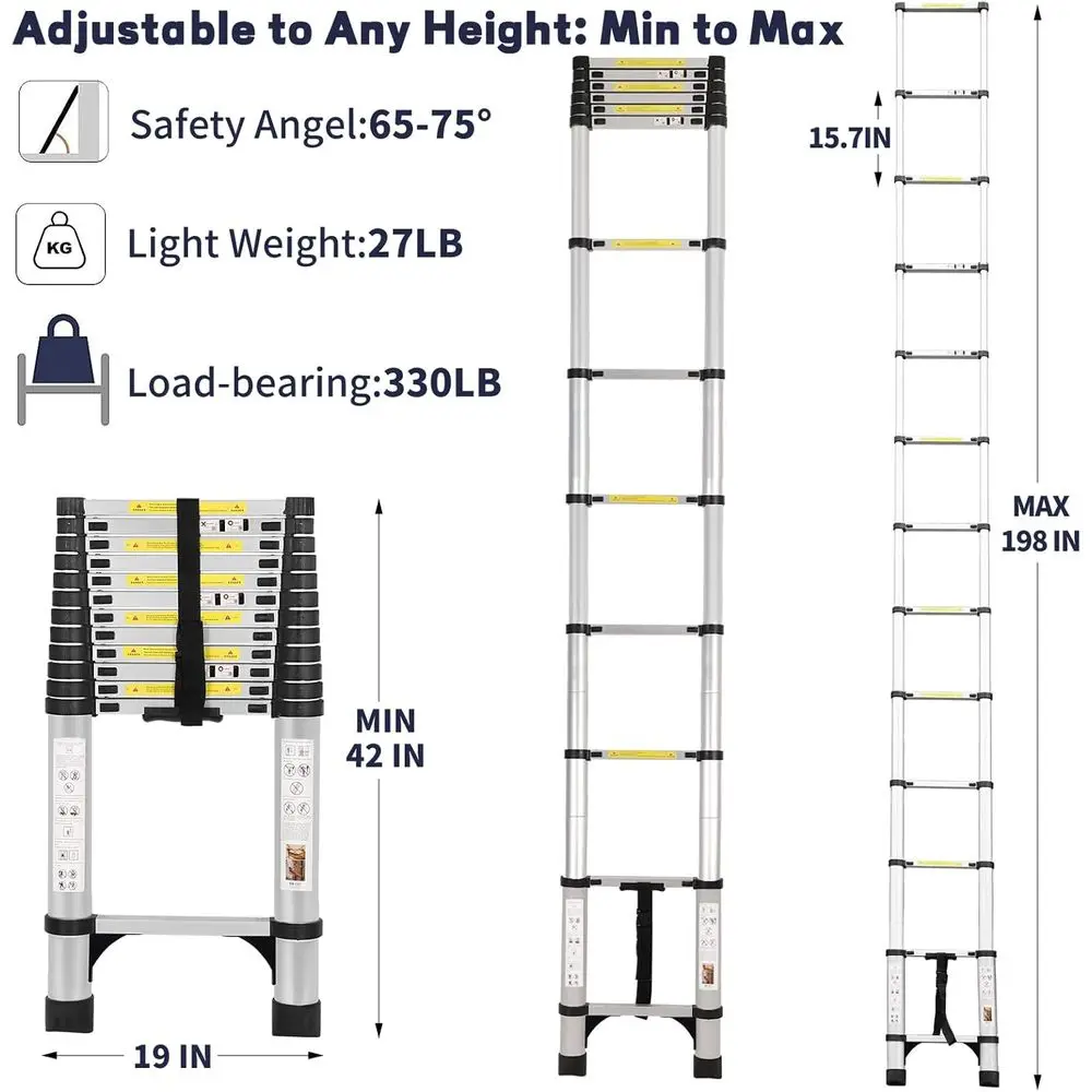 Telescoping Ladder 16.5T with Tool Tray, Collapsible Extension Ladder for Home, RV, and Attic Use